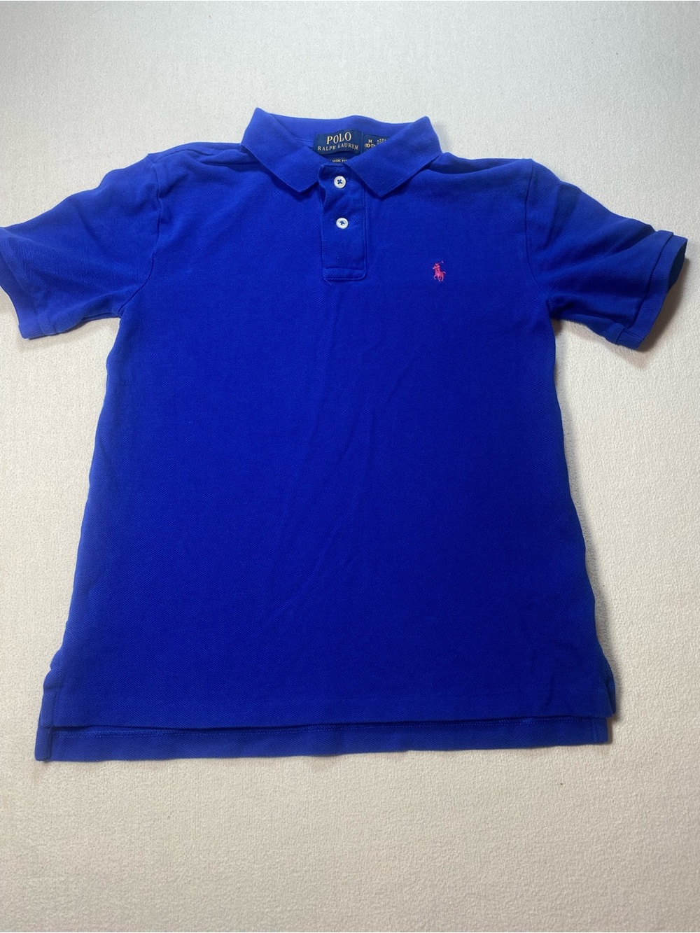 Polo Ralph Lauren Boys Blue Polo with Pink Pony size medium 10/12 Classic